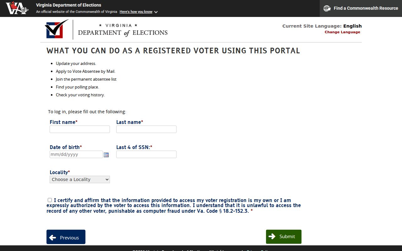 Reston residents directory Virginia protected voter-status lookup form